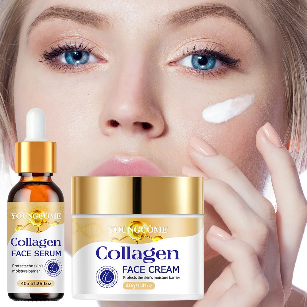 Collagen Moisturizing Repair Cream and Serum Set with collagen and Vitamin E, firm and nourishing skin, gentle and non-irritatin