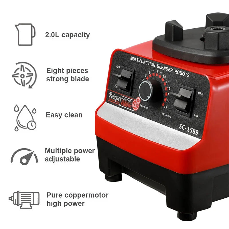 Heavy Duty Commercial Blender Stationary Mixer Food Processor Ice Smoothies for Kitchen 2000W High Power Juicer Blender BPA Free