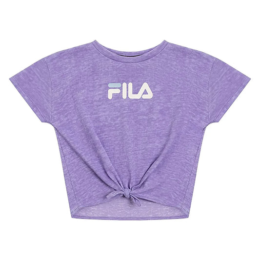 Fila Cropped Tie Front Tee Girls Active Shirts & Tees Color: Purple/White  100% Authentic