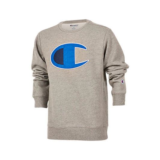 Champion Heritage Big C Crew Boys Active Sweaters Color: Grey/Royal  100% Authentic