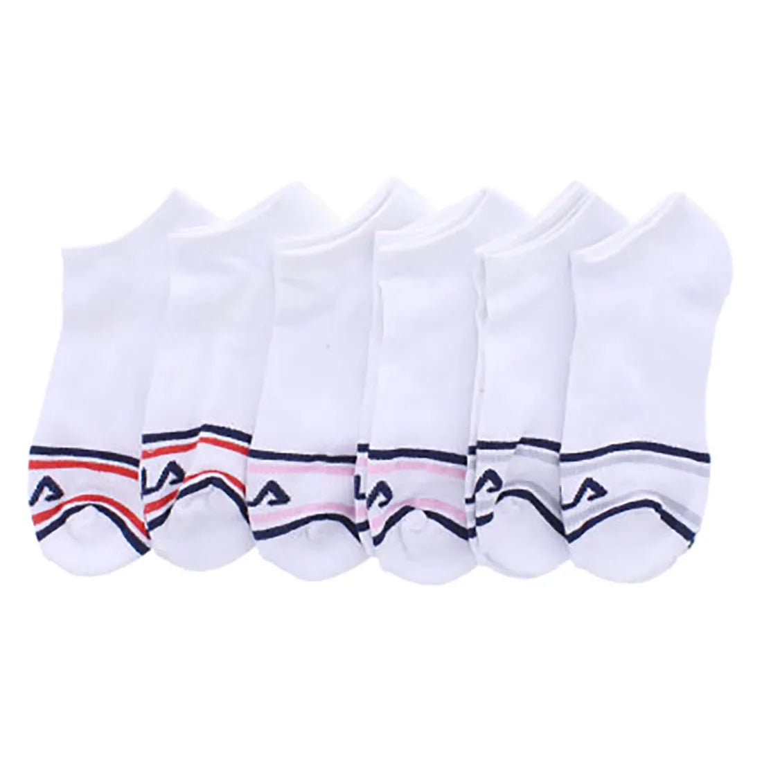 Fila 6 Pack Half Cushion No Show Unisex Socks Color: White/Multi-Colored  100% Authentic