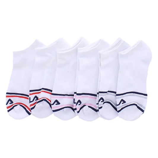 Fila 6 Pack Half Cushion No Show Unisex Socks Color: White/Multi-Colored  100% Authentic
