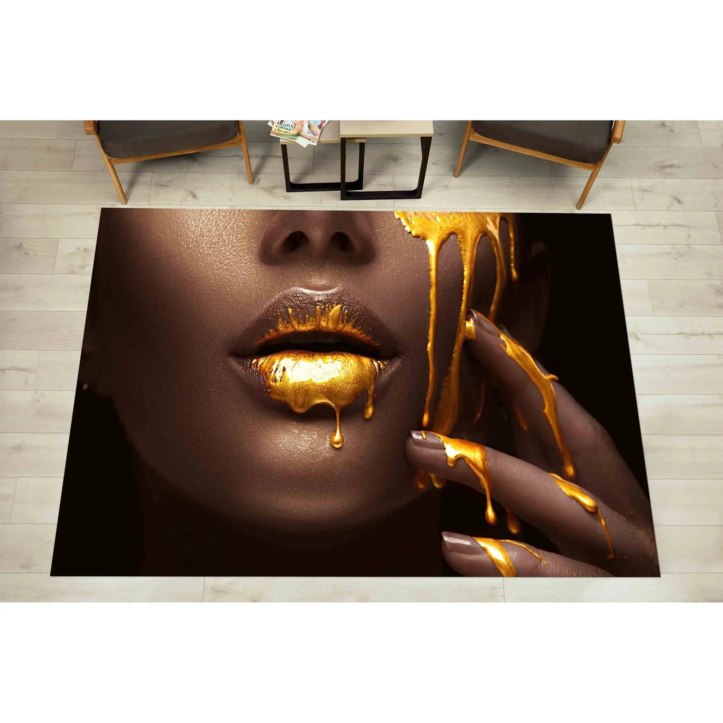 Gold Lips Woman Rug: Modern Art Entryway Mat, Printed Rug,Nonwoven Soft Rug