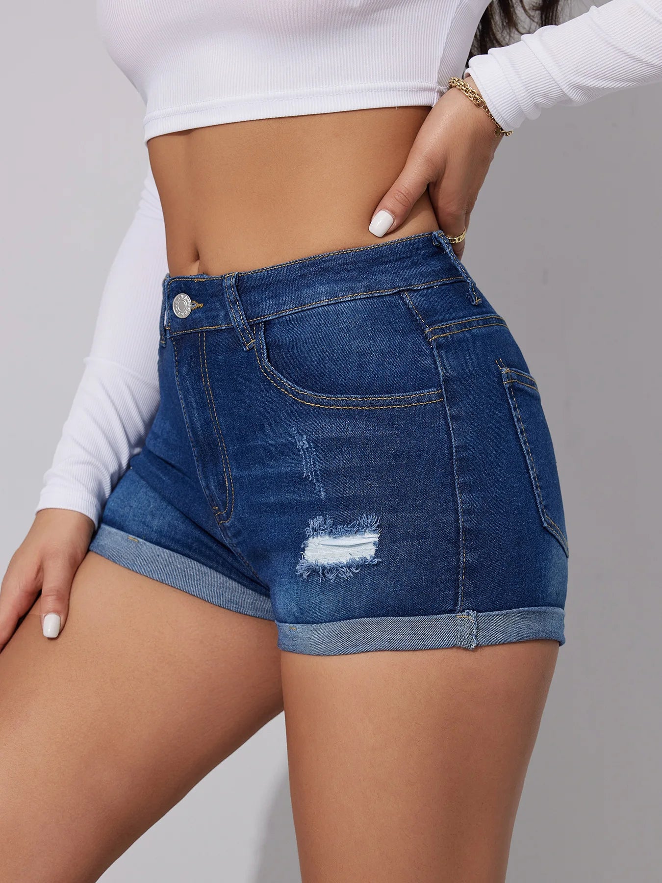 2025 Summer New High Stretch Ripped Denim Shorts for Women Fashion Tight Sexy Curled Jean Shorts Casual Female Clothing S-2XL