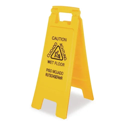 Boardwalk Plastic 10 In. X 2 In. X 26 In. 2-Sided Traffic Sign Yellow Wet Floor Caution for Site Safety