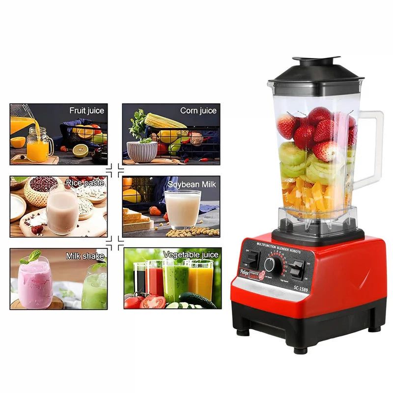 Heavy Duty Commercial Blender Stationary Mixer Food Processor Ice Smoothies for Kitchen 2000W High Power Juicer Blender BPA Free