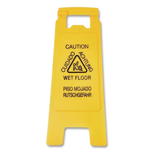 Boardwalk Plastic 10 In. X 2 In. X 26 In. 2-Sided Traffic Sign Yellow Wet Floor Caution for Site Safety