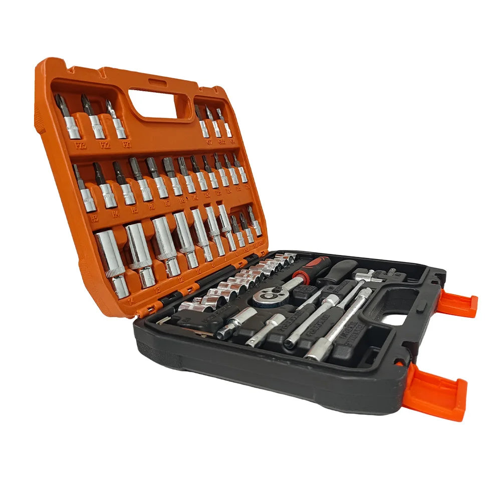 Precision Steel 53pcs 1/4 Inch Drive Sleeve Ratchet Wrench Set Hand OEM New Red Metric Extension Rod Variety Any Repair