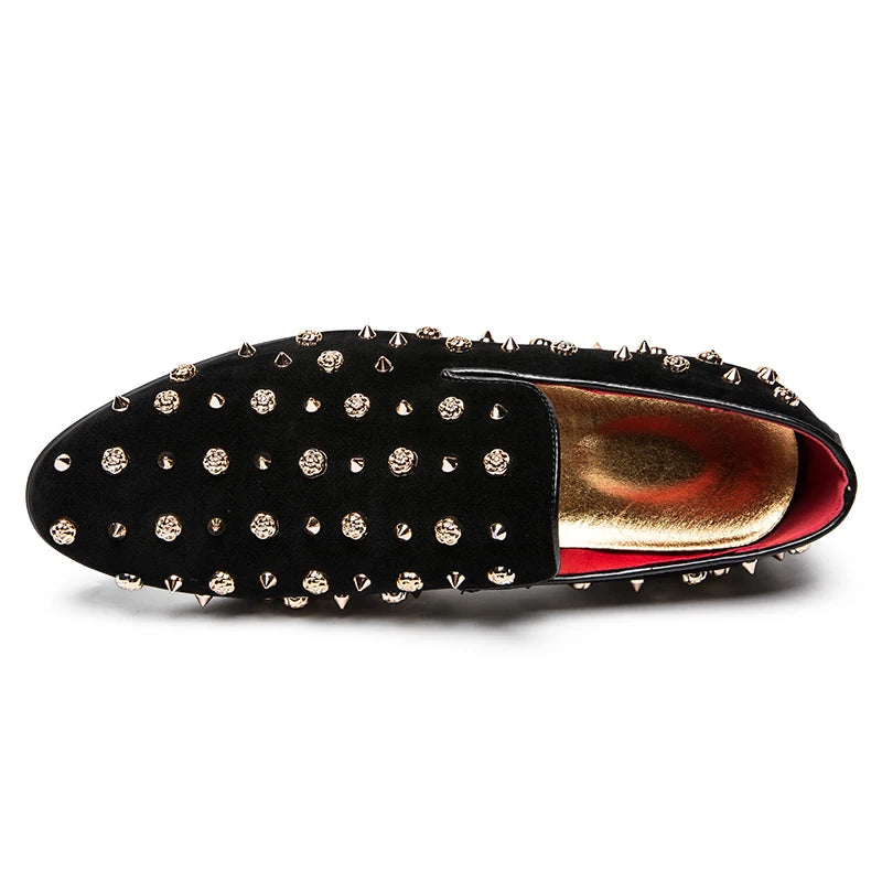 Custom Logo MOQ1 Outdoor Loafers Men Rhinestone PU Leather Rose Rivet Mens Casual Walking Style Shoes Wedding Party Dress Shoe