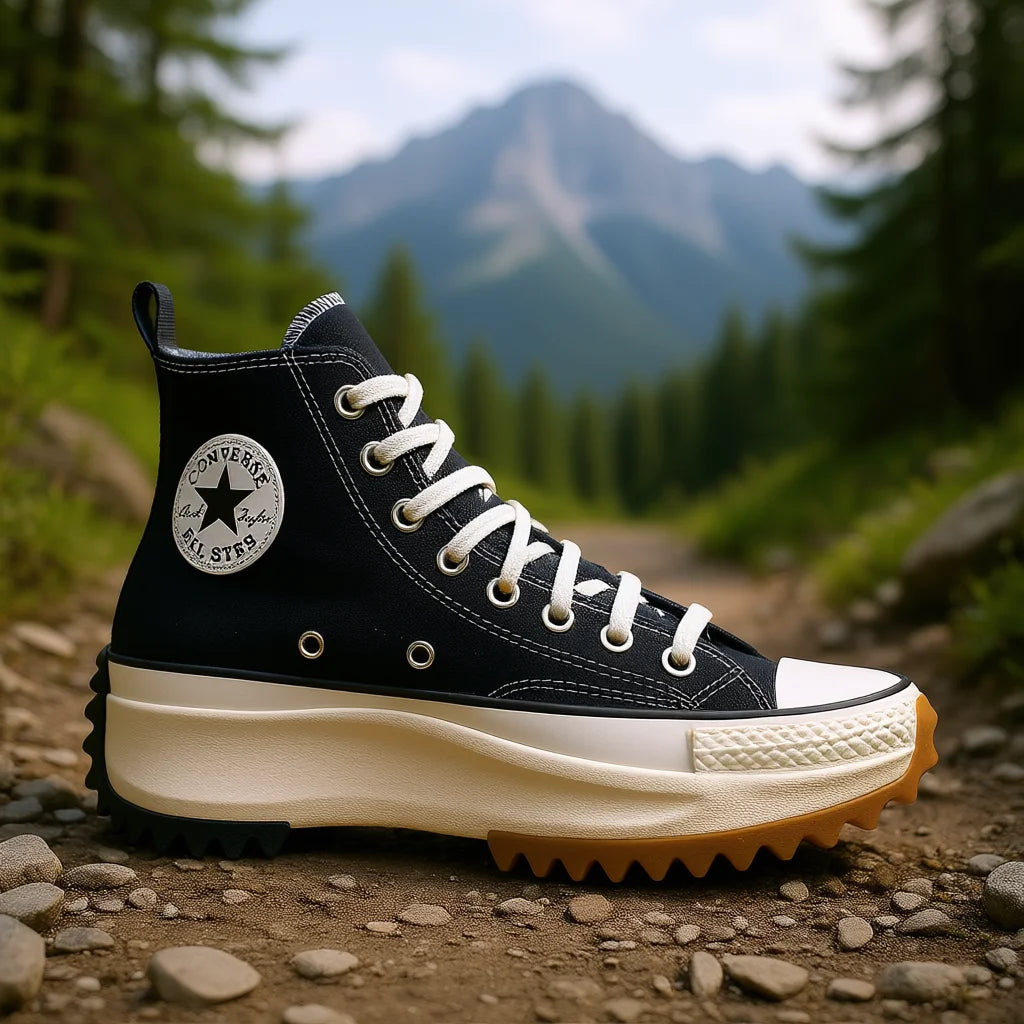 For Run Star Unisex High Platform Chunky Hike Shoes Embossed Logo EVA Midsole Black White Gum Canvas Lace-Up All Seasons