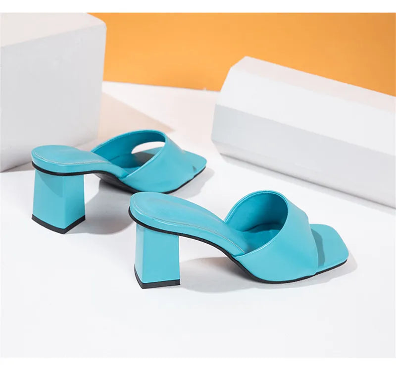 Eilyken Purple Slipper Summer Outdoor Sandal Women Square High Heel Beach Slip On Flip Flop Slides Size 41 42