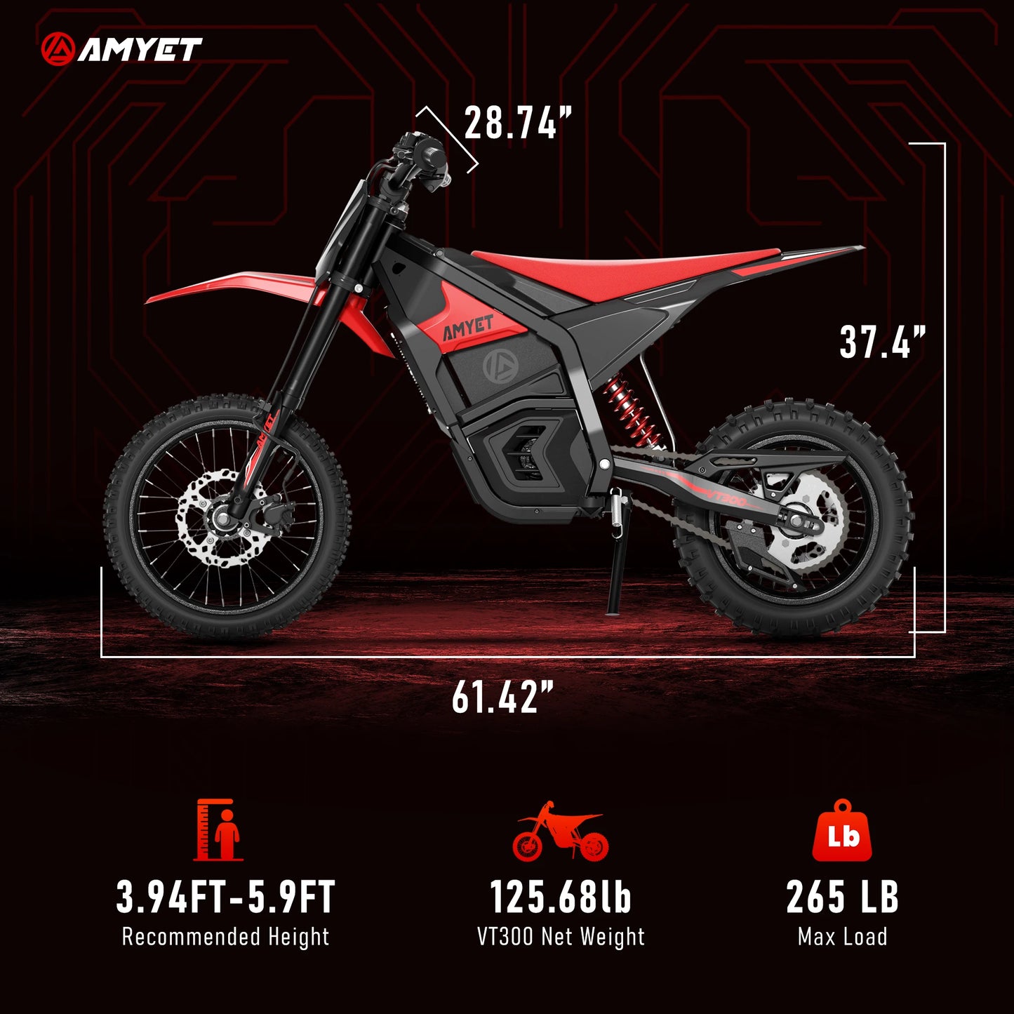 AMYET US in Stock VT300 E Motorbike 48V 23.4AH Hydraulic Brake 3000w Powerful Electric EV Dirt Bike Ebike off Road Motorcycle