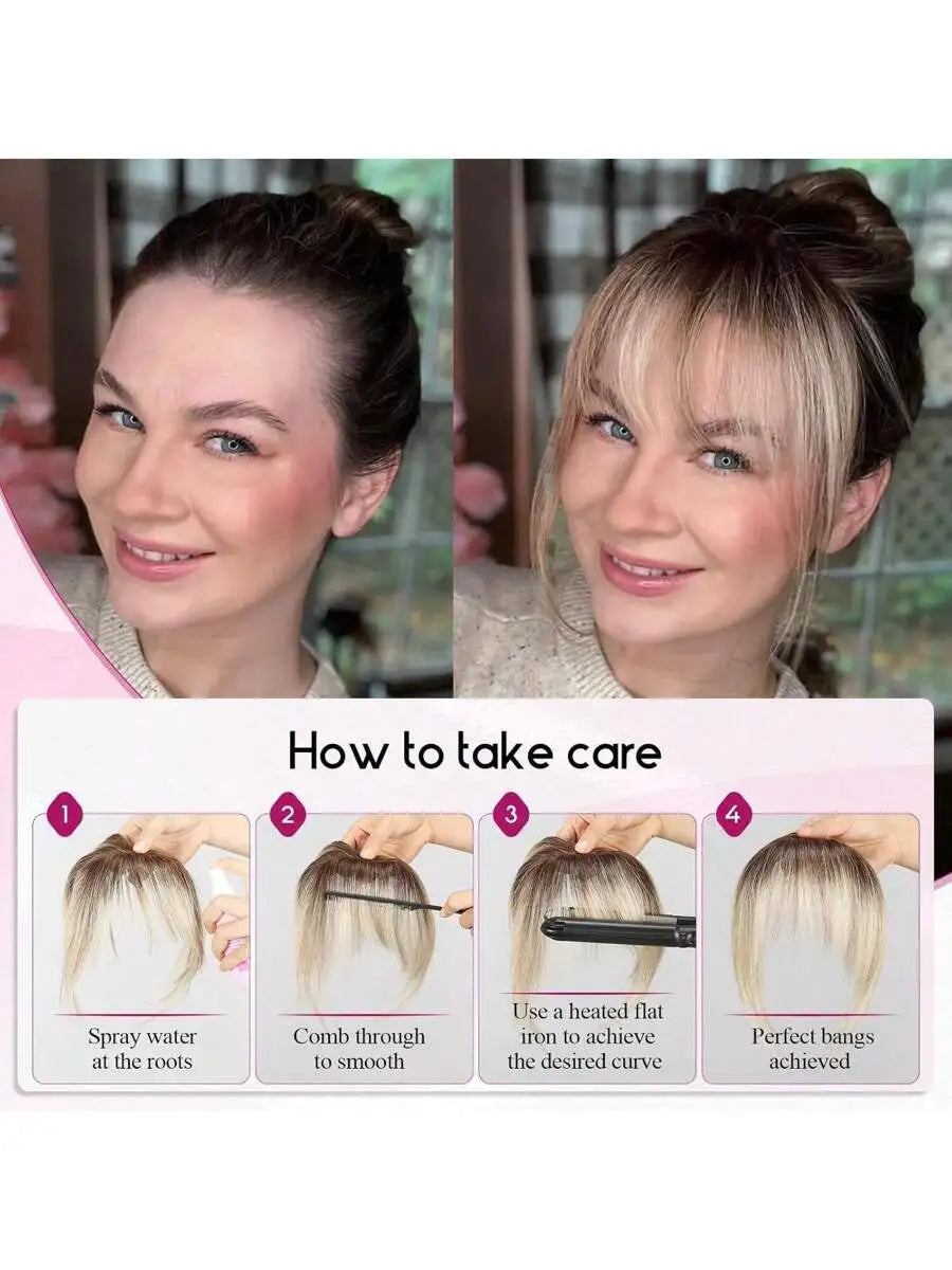 Human Hair Bangs Clip in Hair Extensions Fake Bangs 360° Clip on Air Bangs Hairpieces for Women With Temples 3 Secure Clips