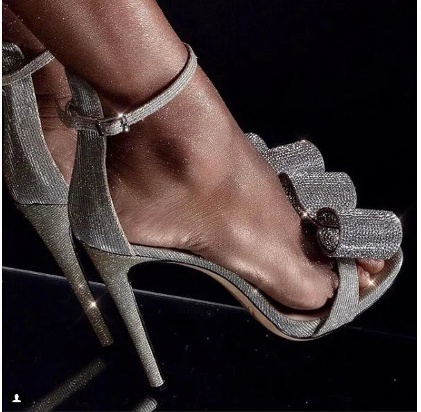 Hot Selling Sandales Talon Femmes Bling Rhinestone Bow Tie Fashion Super High Designer Ladies Heels for Elegant Women