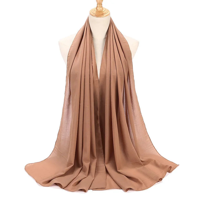 New Design Malaysia Chiffon Hijab Muslim Women Pure Color Crinkle Scarf