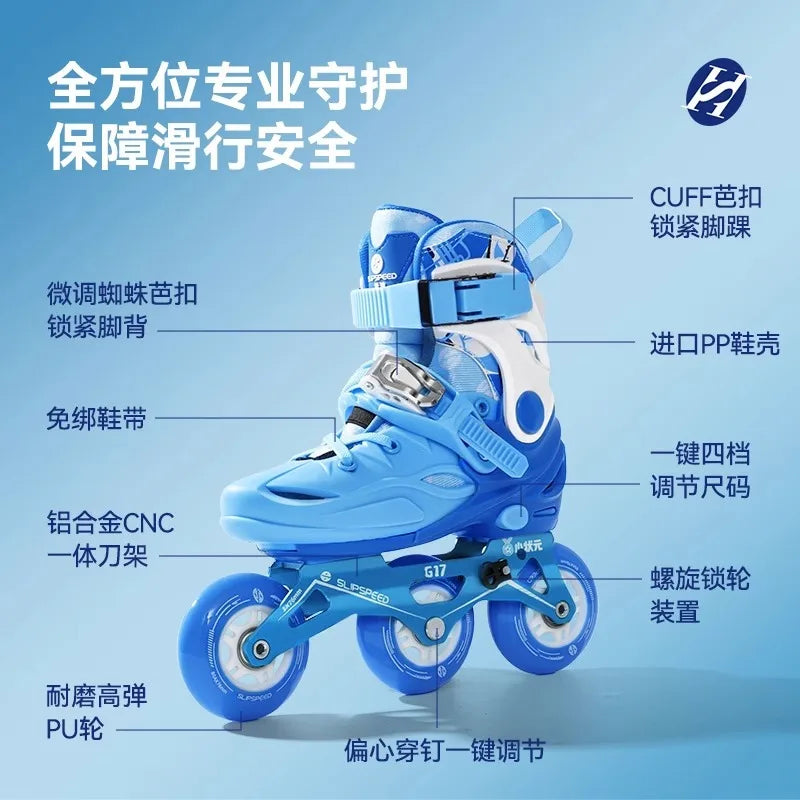JINGYU G17 Professional Speed Skate Shoes for Kids Outdoor Beginners In-Line Roller Skates PU Wheel Adjustable 6000 Bearing for