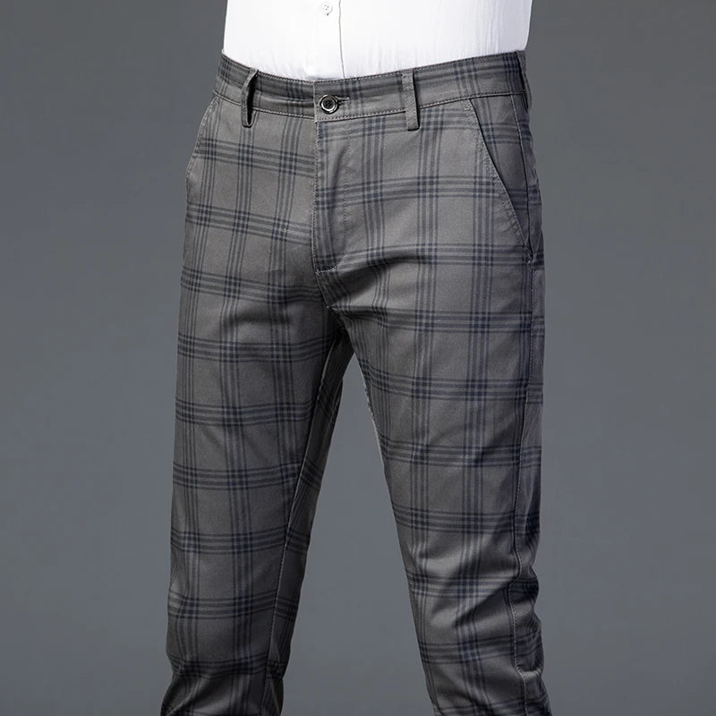 2025 Spring New Men's Plaid Casual Pants Business Fashion Slim Stretch Male Skinny Trousers Brand Clothes 7 Color