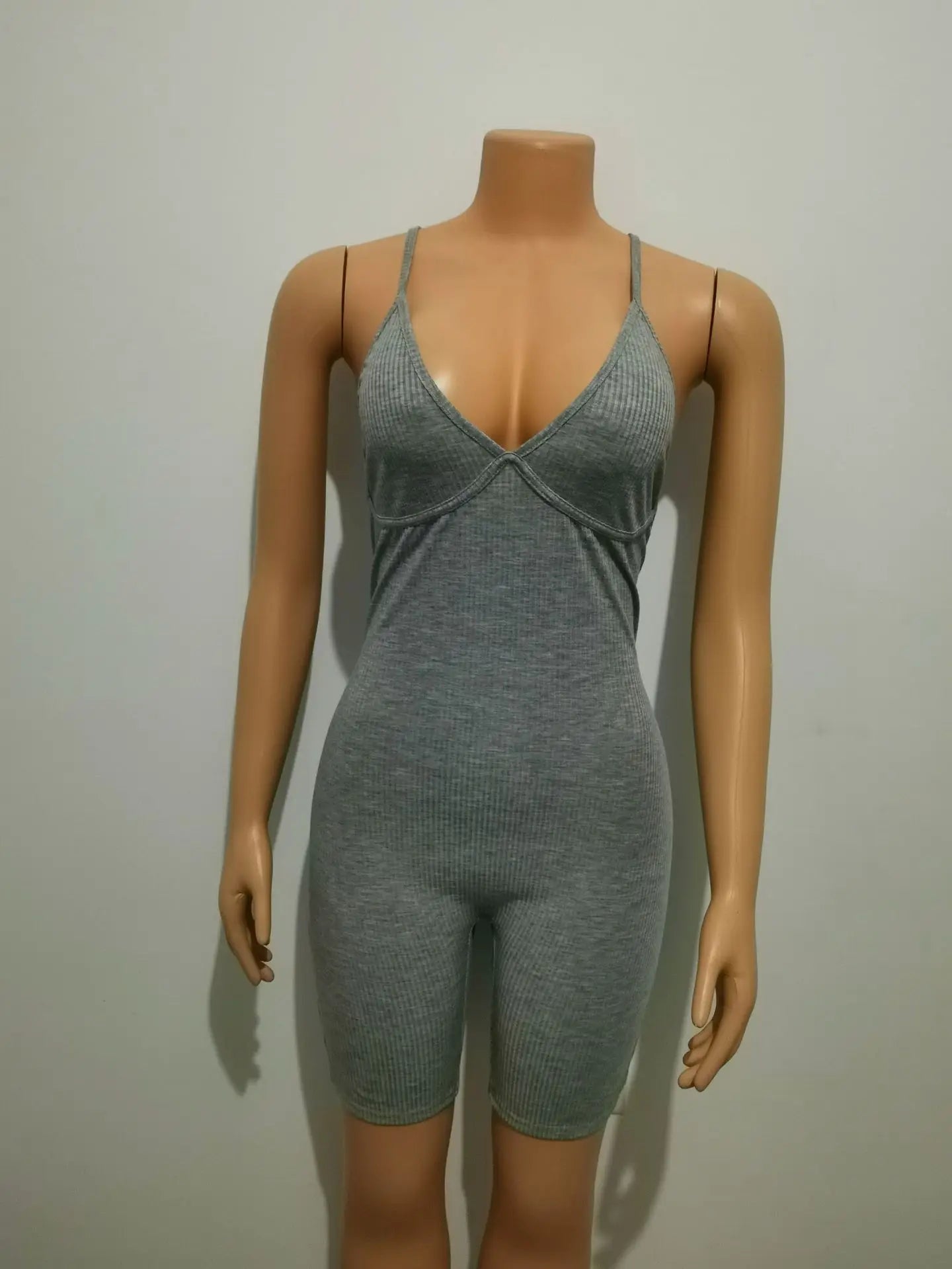 Fashion Bodycon Jumpsuits Sleeveless V Neck Rompers Club Wear Casual Elastic Overalls Ribbed Playsuit for Women