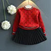 2025 Spring Autumn New Style Custom Print 2-Piece Set for Kids Sweet Cotton Sweater with Pleated Skirt for Little Girls