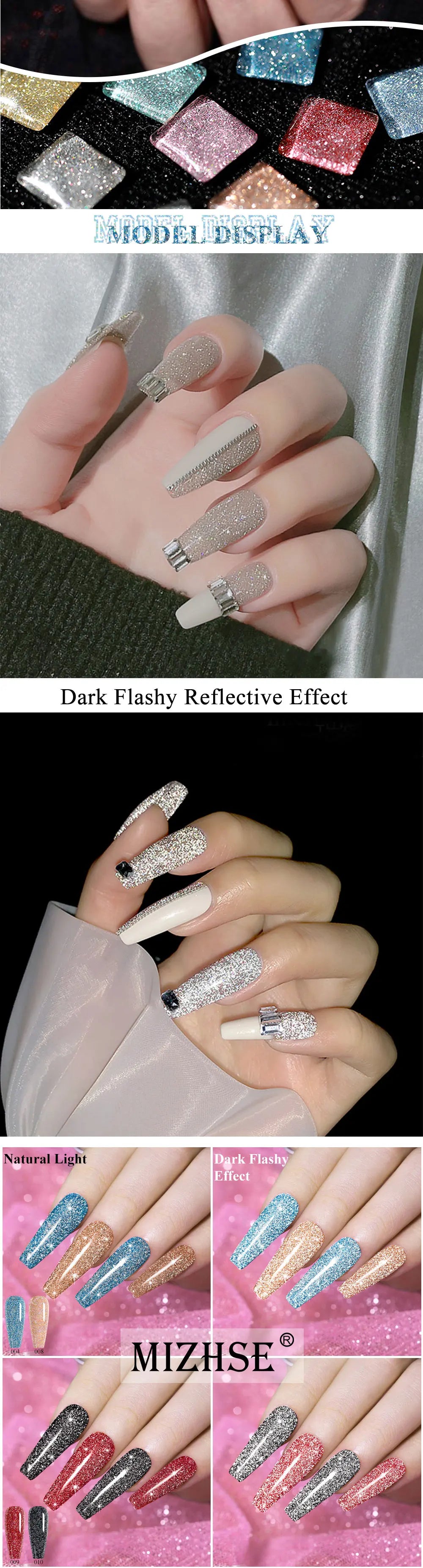 MIZHSE 7ML Reflective Top Coat Gel Nail Polish Shiny Glitter Vernis Semi Permanent Varnish Nail Gel Polish for Manicure Nail Art