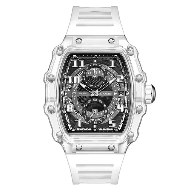 TINAIBIN Men's Watch 2024 New Design Transparent Tonneau Watch for Men Waterproof Luxury Sport Out Door Wristwatch Montre Homme