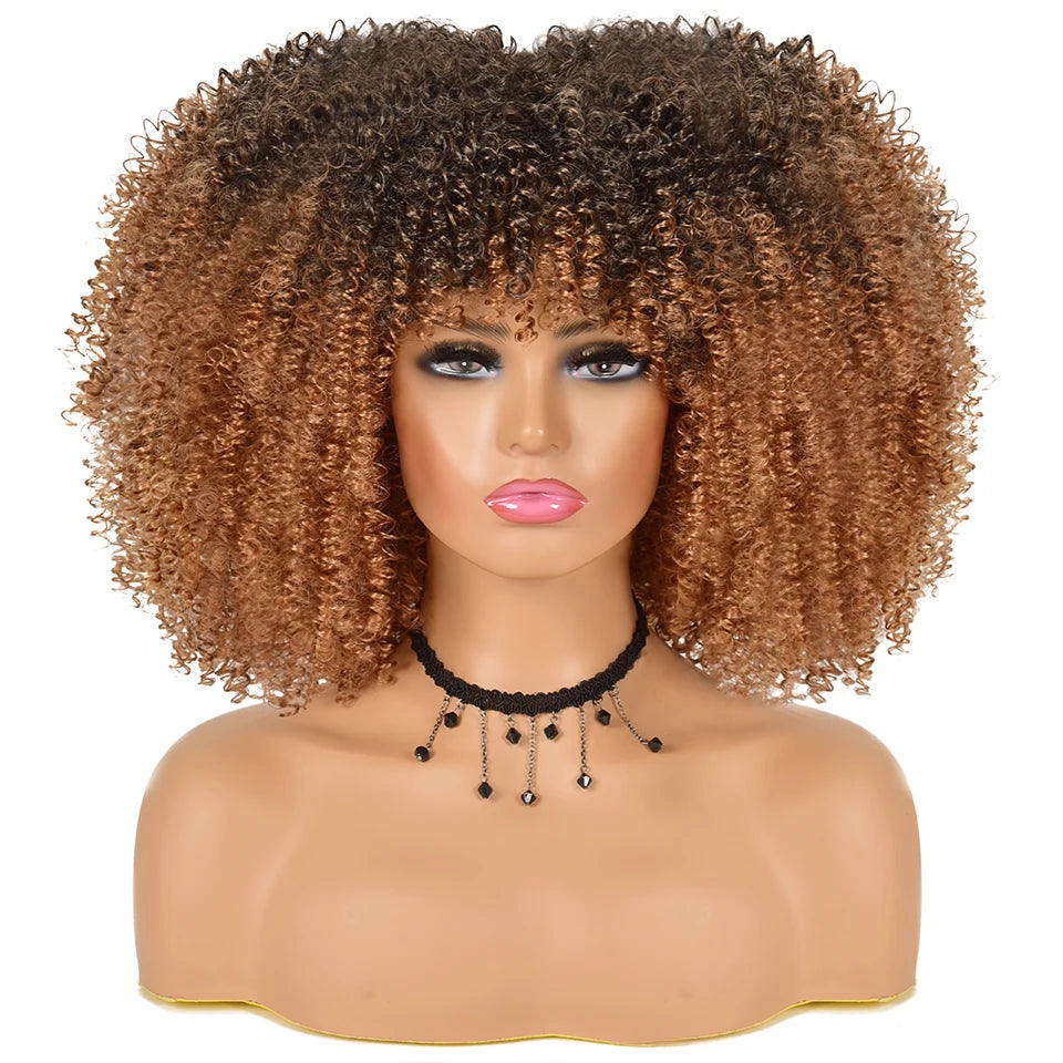 Afro Curly  Natural Color  Accept Customization Black Brown Blonde Short Hair Wig Synthetic for Black Women Synthetic Curly Wigs