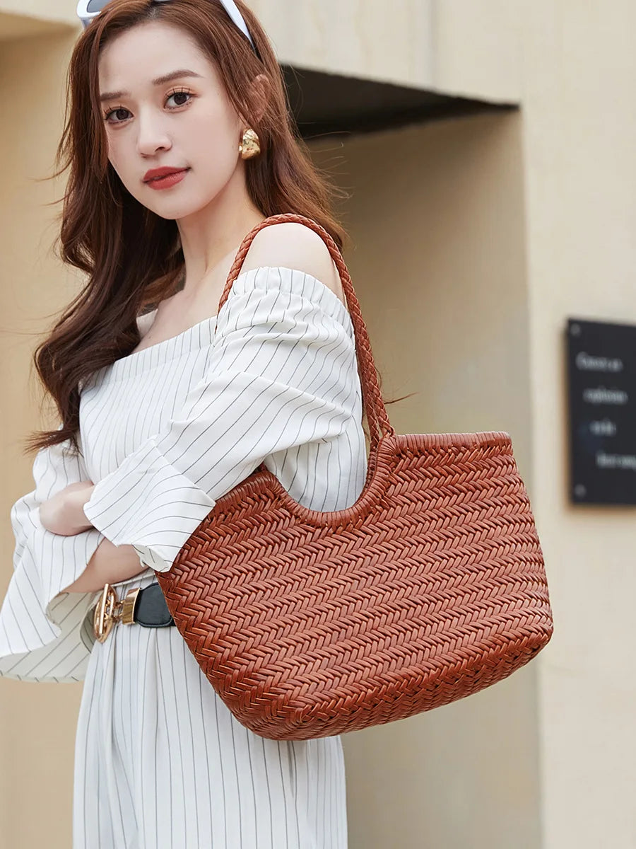 2026 Luxury Braided Leather Shoulder Bags  Real Cow Leather Weave Tote Bag Large Capacity Handbag Women Bag for Women