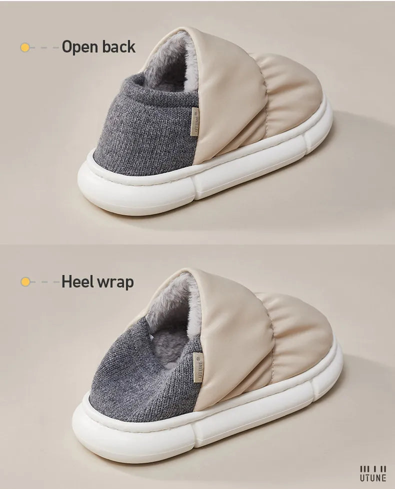 UTUNE Unisex Indoor Warm Plush Slippers Waterproof Lightweight Soft Sole Outdoor Cozy Down Cotton Shoes 2025 Winter New Non-Slip