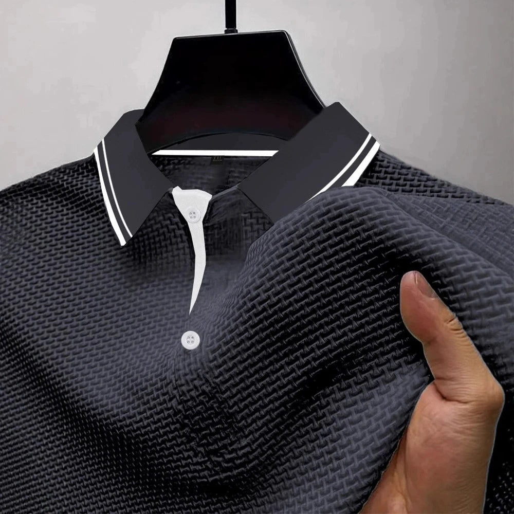 Custom Men's Business Solid Color T-Shirts Short Sleeve Lapel Design Summer Office Casual Formal Jacquard Breathable Summer