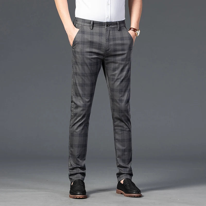 2025 Spring New Men's Plaid Casual Pants Business Fashion Slim Stretch Male Skinny Trousers Brand Clothes 7 Color