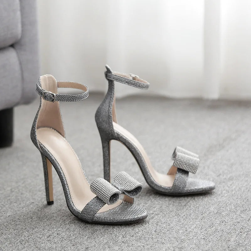 Hot Selling Sandales Talon Femmes Bling Rhinestone Bow Tie Fashion Super High Designer Ladies Heels for Elegant Women