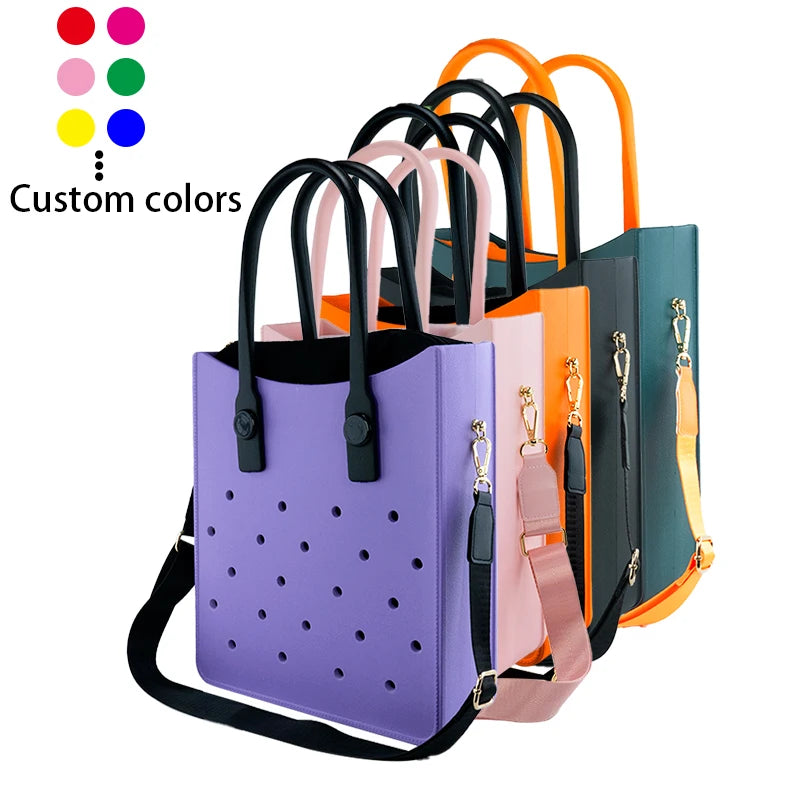 Women's Lightweight EVA Tote Bag Open Closure Waterproof Beach Daily Handbag Featuring Handle Shoulder Strap Clog Shoe Charm
