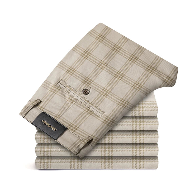 2025 Spring New Men's Plaid Casual Pants Business Fashion Slim Stretch Male Skinny Trousers Brand Clothes 7 Color