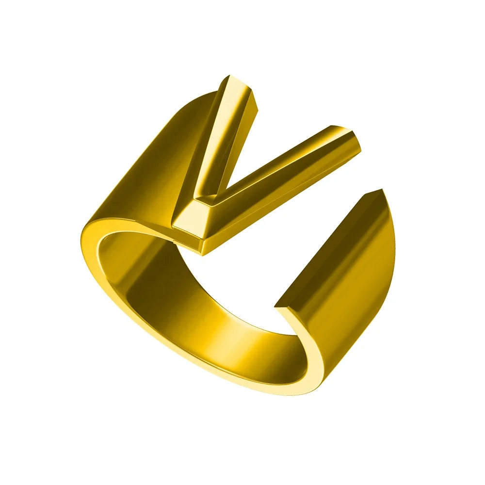 Letter Ring A-Z  26 Capital Letters Plated  Real 18K Gold Opening Adjustable Man Women Fashion Jewelry Rings