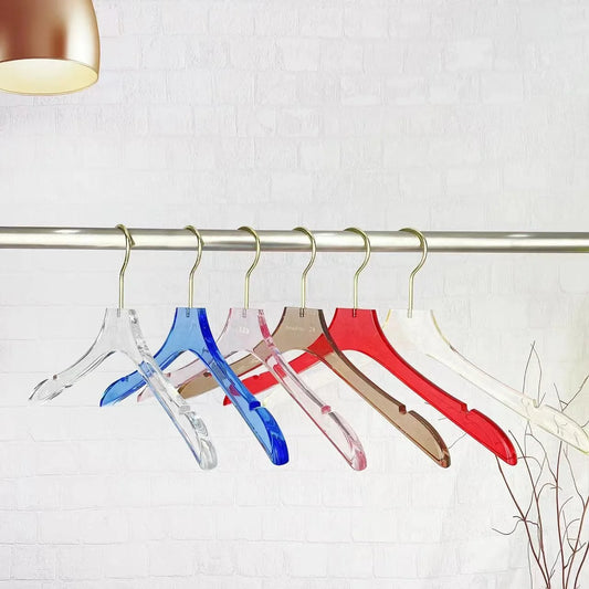Transparent Wholesale Coat Skirt Matte Hanger Acrylic Clothes Hanger with Gold Hooks