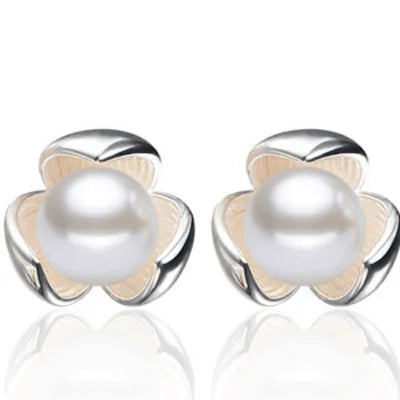 New Hot Fashion 925 Sterling Silver Clover Pearl Earrings for Women Girls Gift Fashion Statement Jewelry