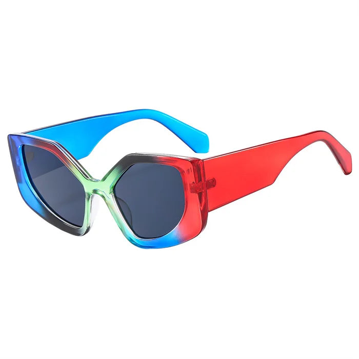 Popular Personality Catwalk Show Polygonal Irregular Rainbow Sunglasses Uv400 Women Fashion Large Frame Colorful Y2k Sunglasses