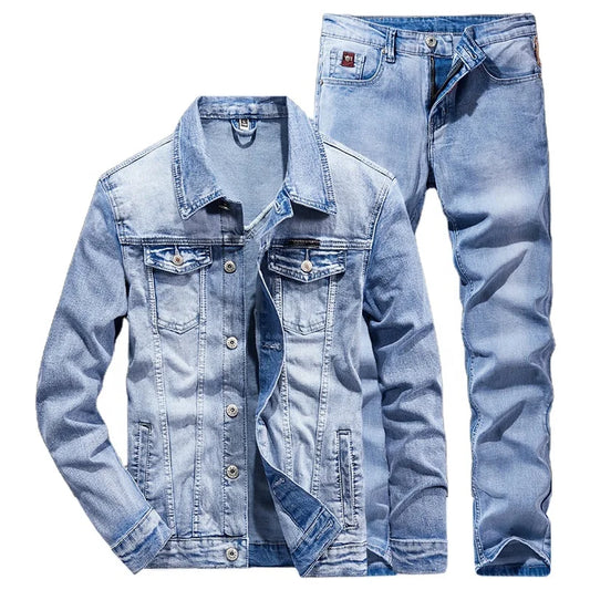 Two Piece Custom Jeans Suit Ensemble Jeans Washed Mens Winter Jacket Jeans Outerwear Denim Sets Men's Sets(old)
