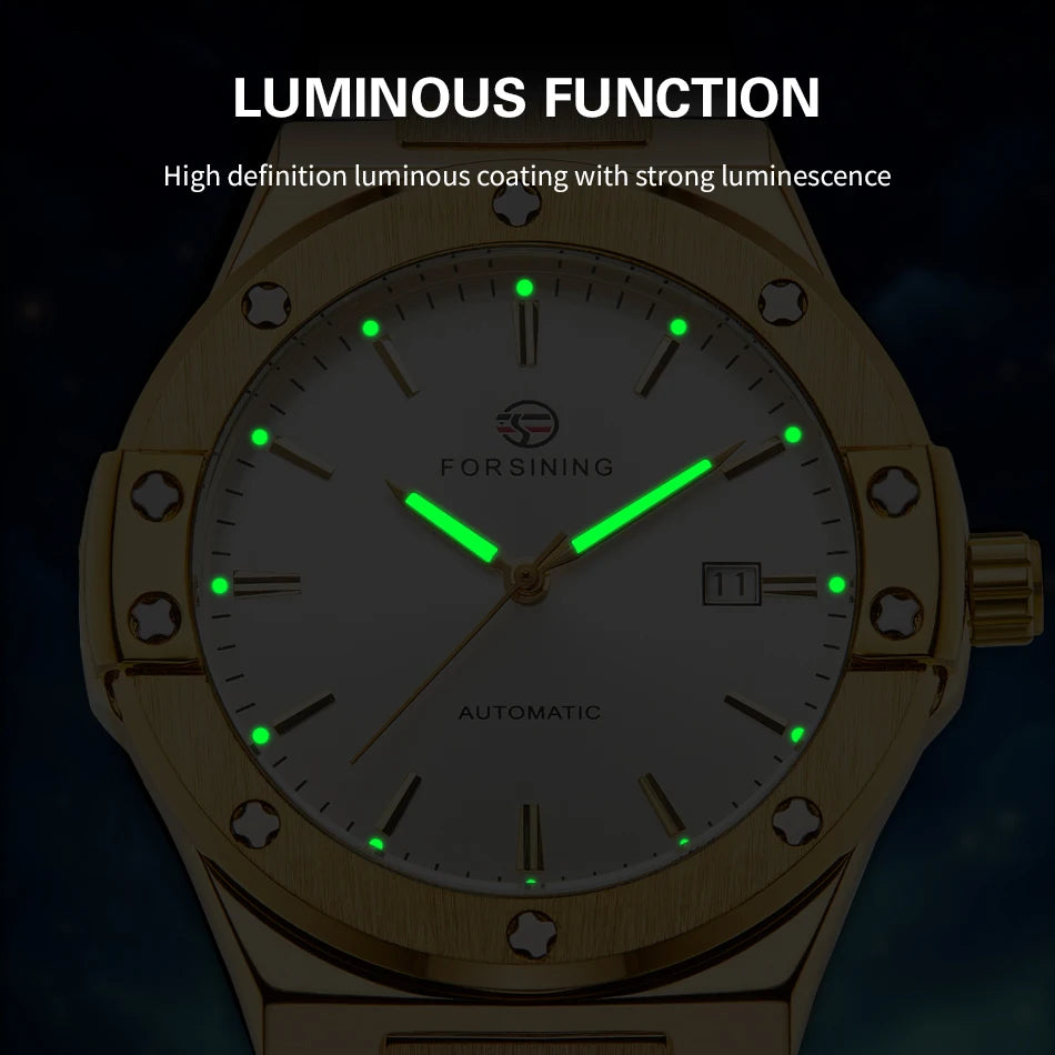 For FORSINING Luxury Automatic Men's Mechanical Watch Waterproof Luminous Calendar with Silicone Band Hollow Out Business Design