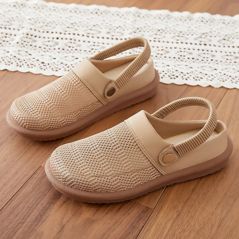 Closed Toe Hollow Out Mesh Casual Slides Women Japanese Style Minimalist Polyurethane Soft Sole Summer Sandals Wholesale