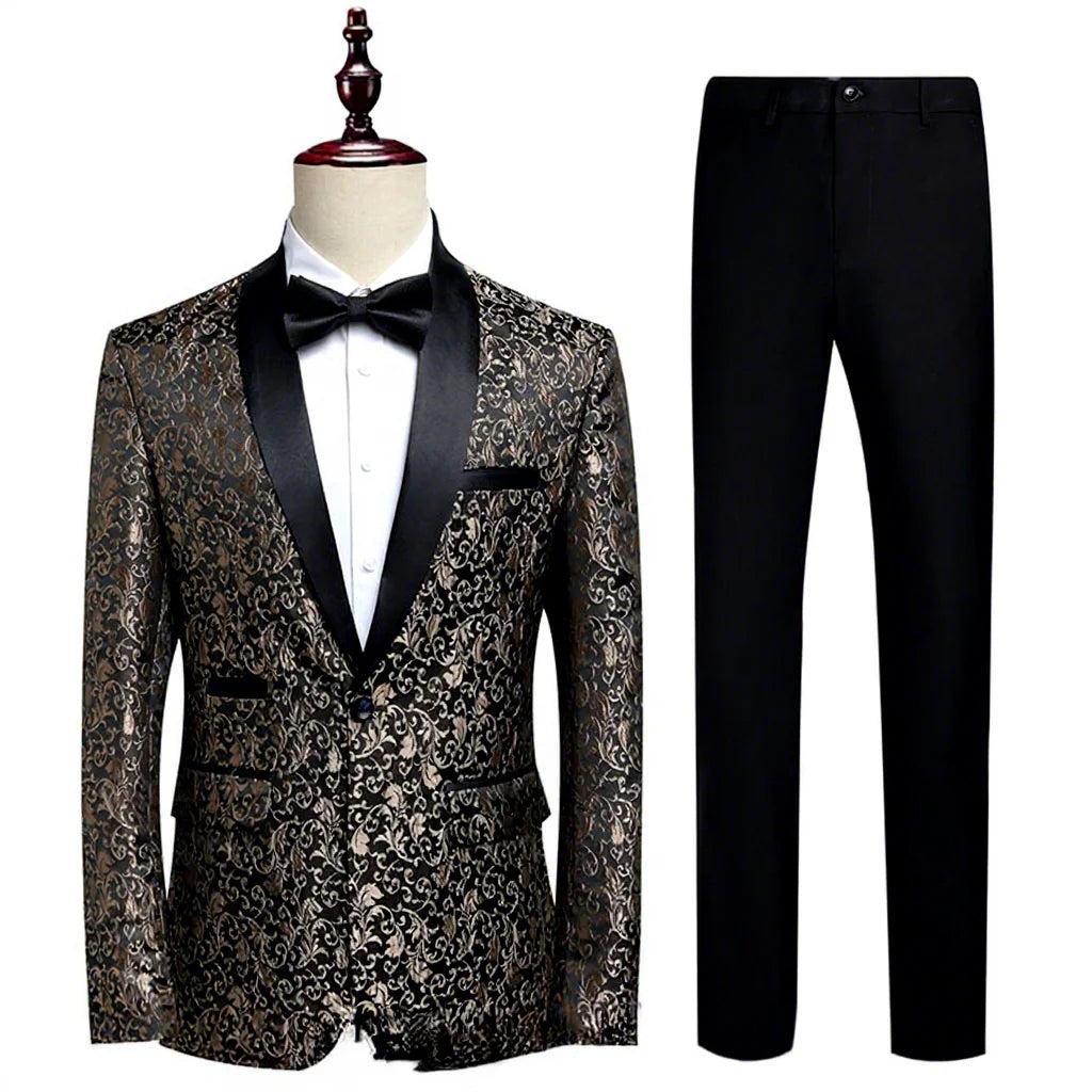 Custom Men's Tuxedo Suit Weddings Proms Parties-Plus Size Breathable Button Fly Pants V-neck Flat Front Groom Print Beaded