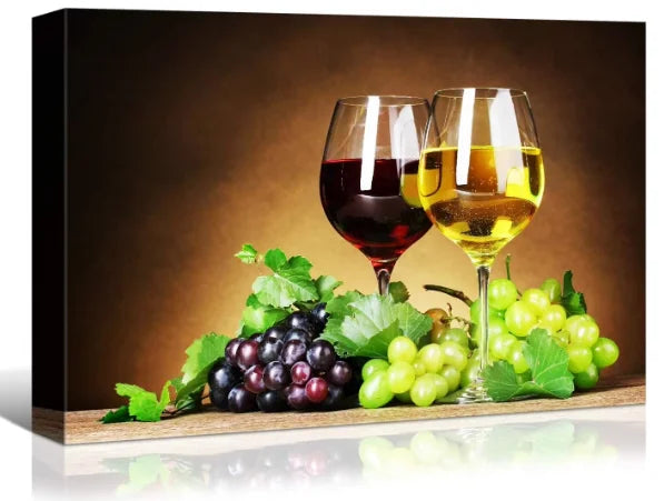 Pine Wood Inner Frame Kitchen Wall Art Canvas Print Still Life Fruits Wine Bottle Foods for Dining Room Decor Home Decoration