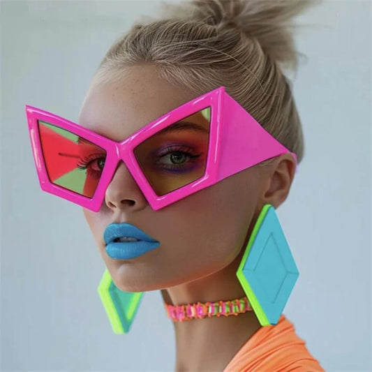 Avant-Garde Custom Logo Oversized Model Catwalk Show Irregular Sunglasses Uv400  Large Frame Contrast Color Y2k Punk Sunglasses