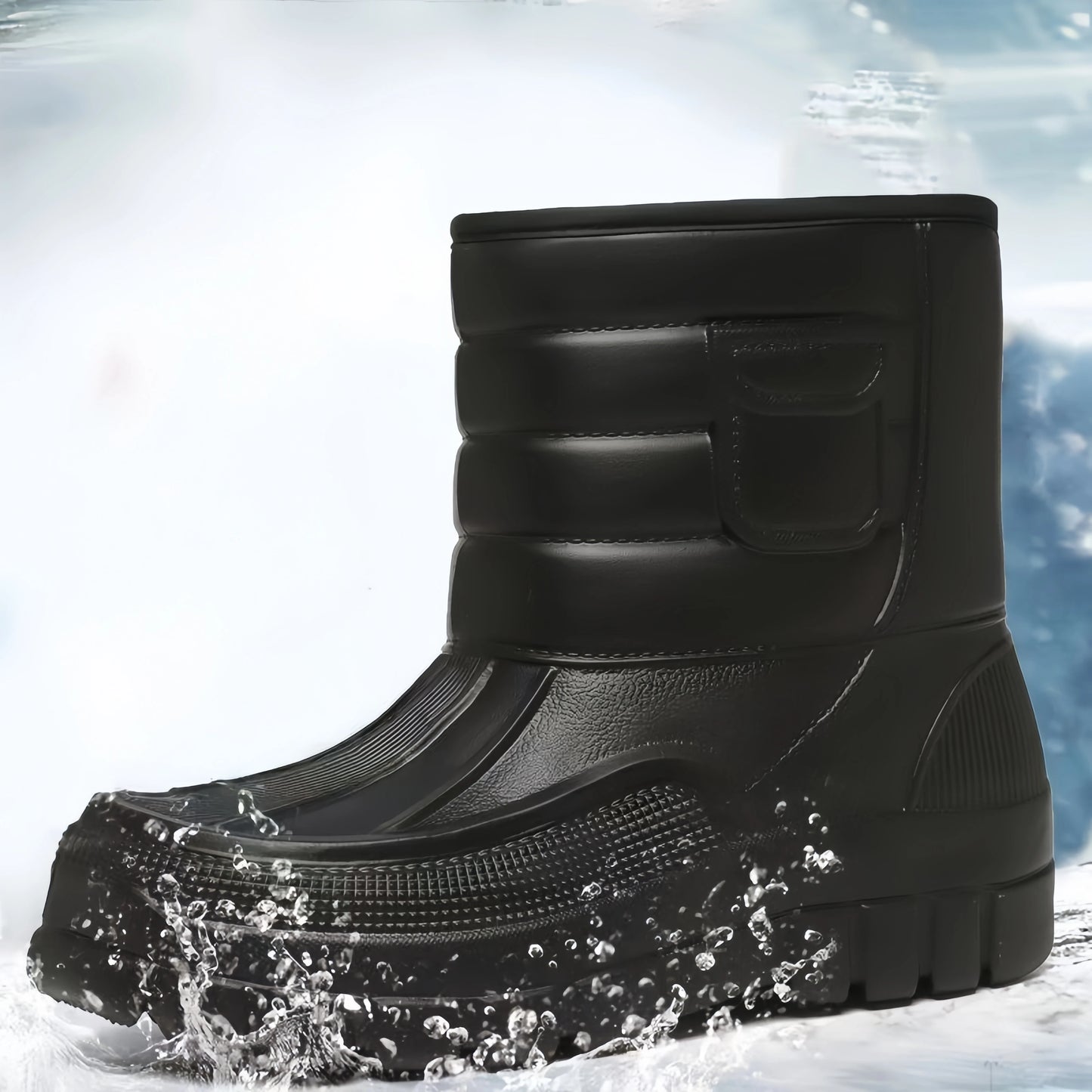 Thick Winter Snow Boots, Waterproof Fishing Men's Rain Boots with Plush and Thick Bottom, Warm Cotton Shoes