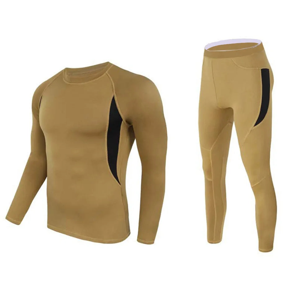 Men's Thermal Shapewear Skiing Warm Breathable Quick Dry 220g Base Layer Set Fleeced Tops Pants Fitness Gym