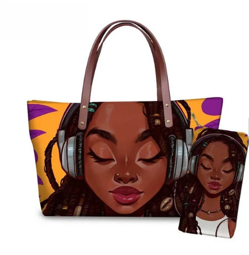 Top Seller Cheap Price Customize Design 2 Pcs Set African Print Women Shoulder Bag Handbag Fancy Beach Handbags for Women Luxury