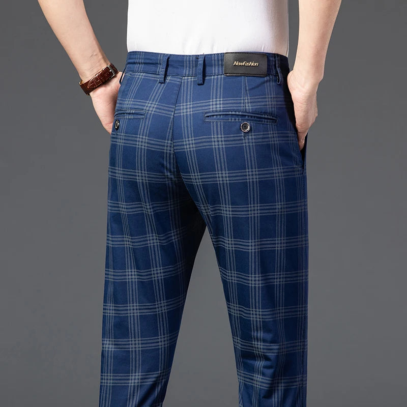 2025 Spring New Men's Plaid Casual Pants Business Fashion Slim Stretch Male Skinny Trousers Brand Clothes 7 Color