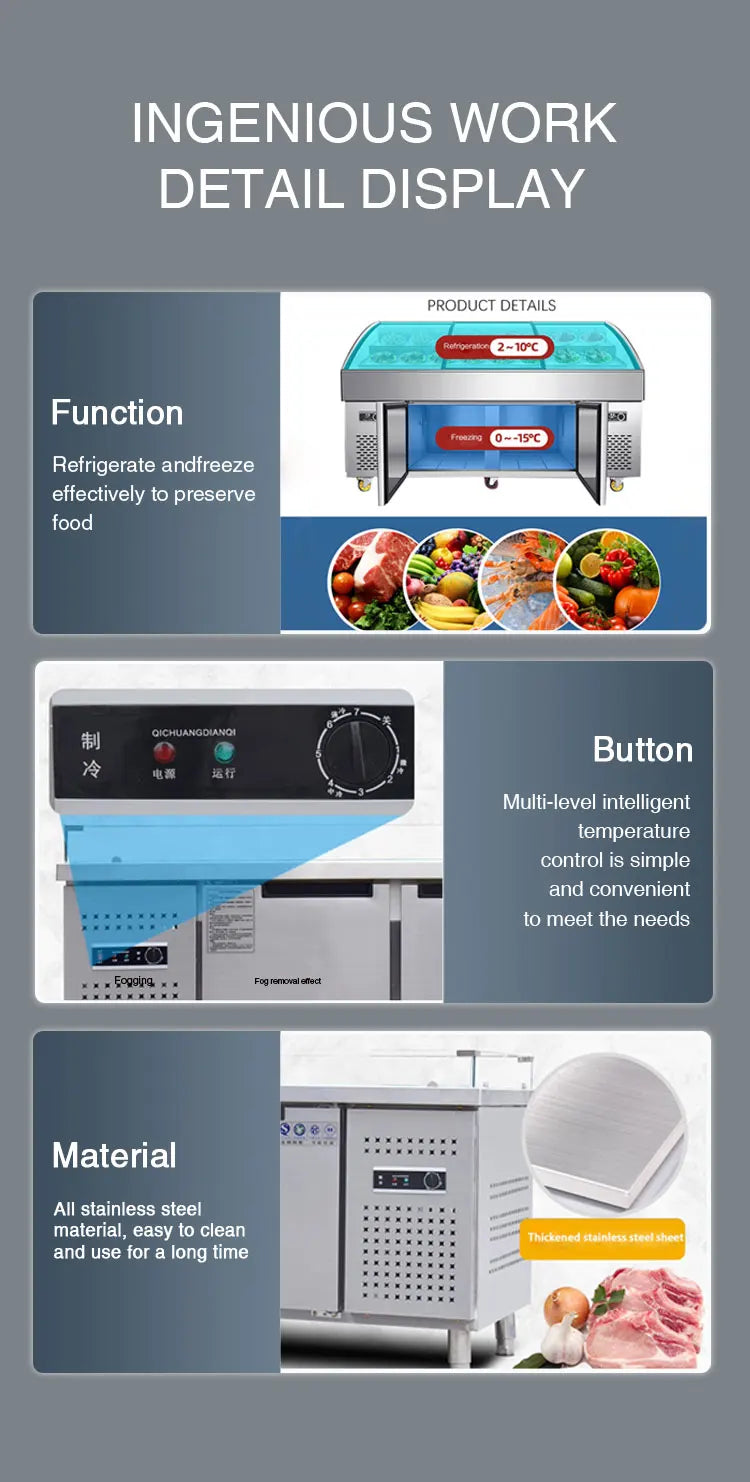 Commercial Three-level Ladder Freezer Stainless Steel Sliding Door Classic Style Fridge Display Freezer and Refrigerator
