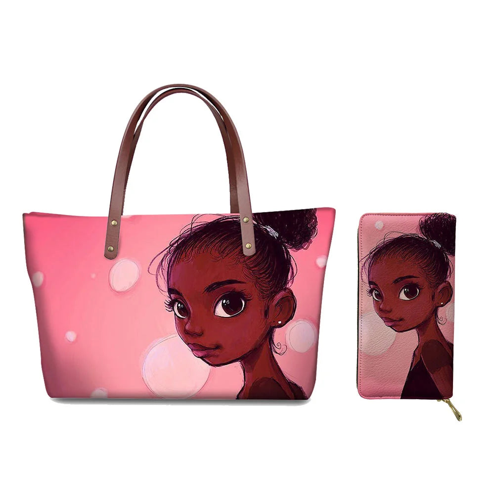 Custom Printed Women Bag Handbags African Girls Printing Purse and Handbags 2pcs Set Shoulder Tote Bag Females Summer Beach Bags
