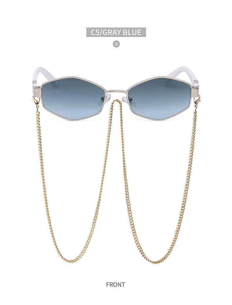 Sexy Small Frame Hexagon Sunglasses Women With Chain 2026 Luxury Brand Designer Punk Sun Glasses For Ladies Shades Gafas De Sol